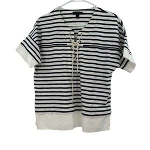 J. Crew size small‎ black and white striped short sleeve blouse top shirt cotton
